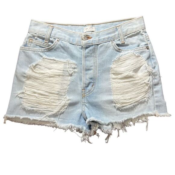 Brandy Melville Jean shorts light denim shredded distressed size 28 - Picture 1 of 12
